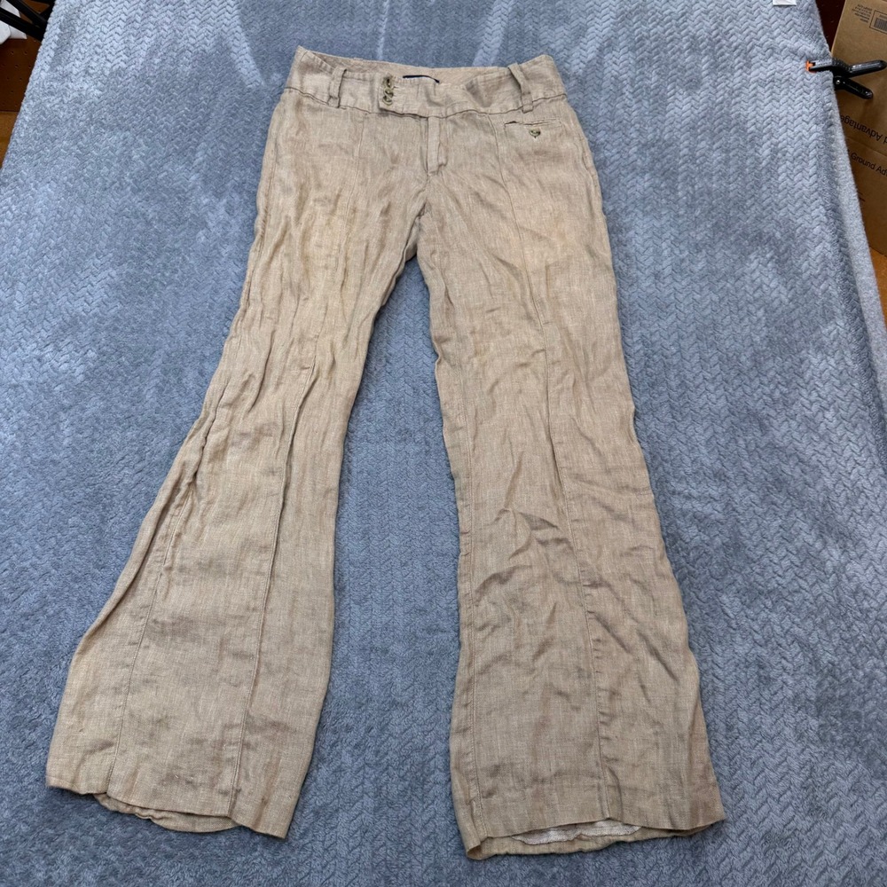 Banana Republic Pants Womens 10 Wide Leg Tan 100% Linen Summer Resort Khaki
